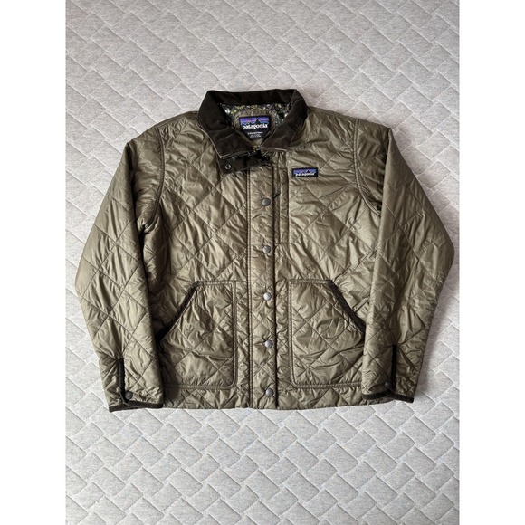 Patagonia Jacket Womens Small Quilted Snap Front Corduroy Collar Floral Lined - Picture 1 of 13